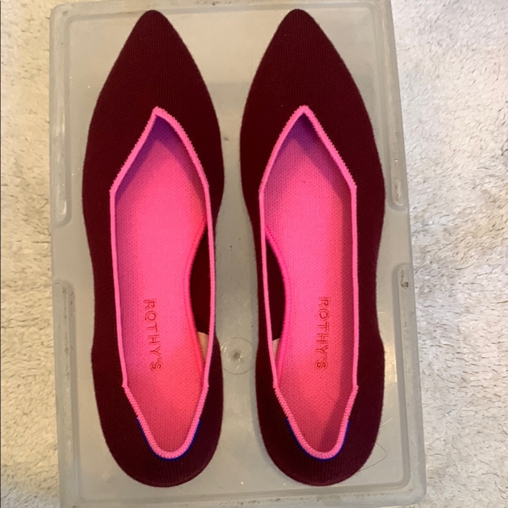 Rothy's Womens The Point Ballet Flat Slip-On Merino Wool Currant Pink Size 12